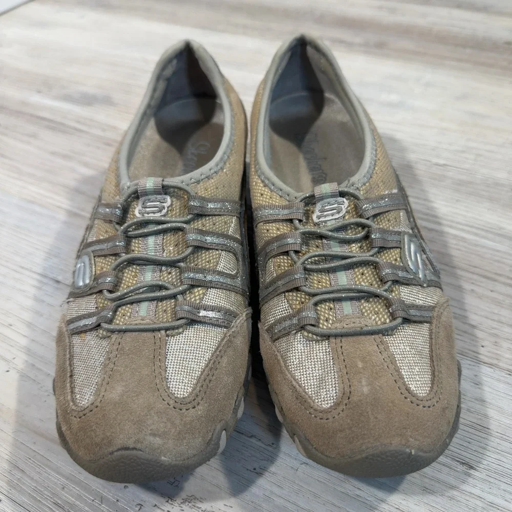 Skechers Womens Bikers Sneakers Size 6 Tan Suede Mesh Comfort Slip-On